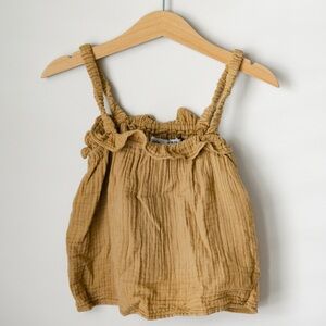 ZARA Baby Girls Tan Textured Cotton Ruffle Top (18–24M)